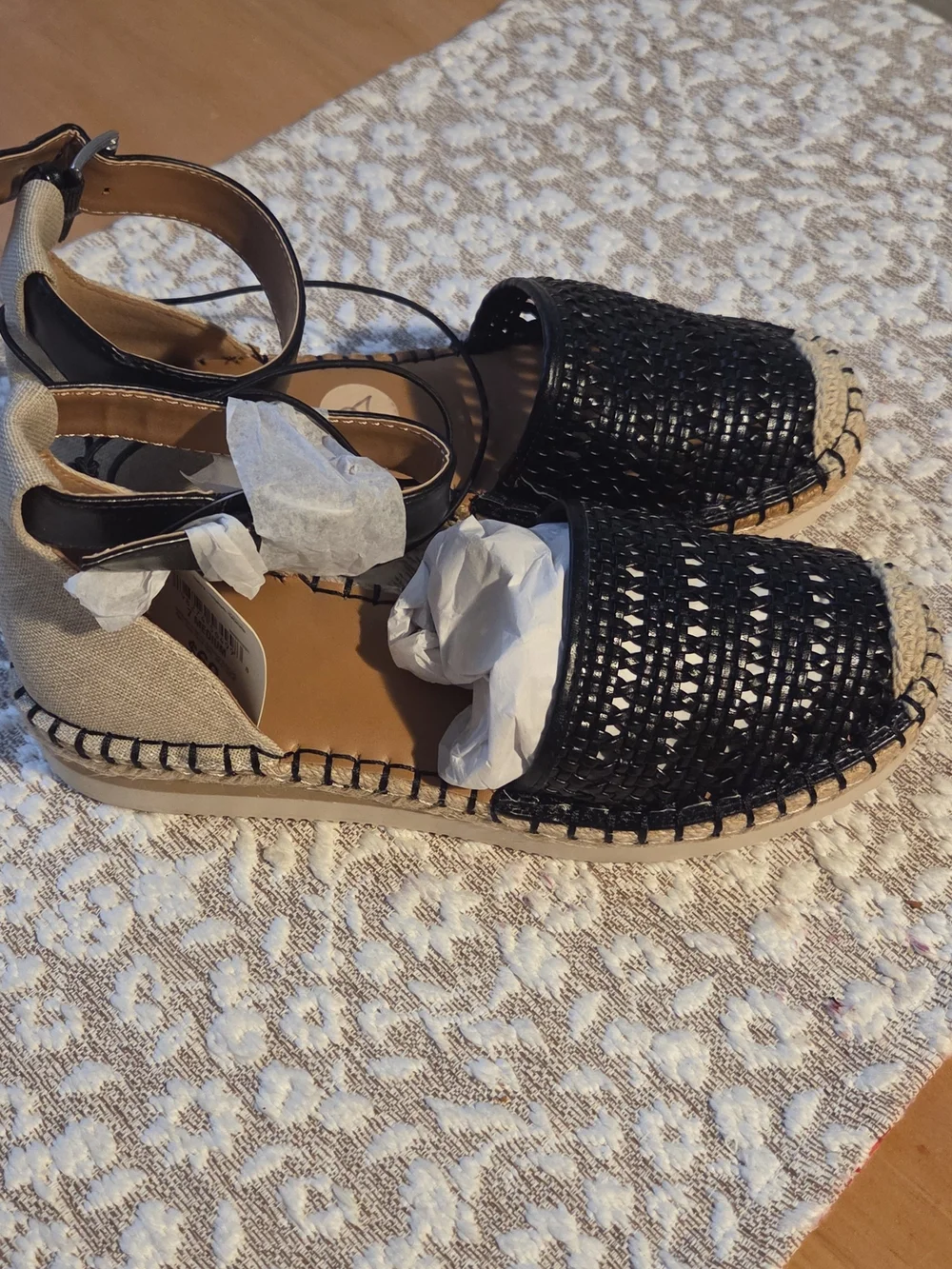 Black Woven Espadrille Ankle-Strap Sandals